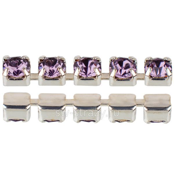 Стразовая цепь 2.9 мм  Tanzanite\silver